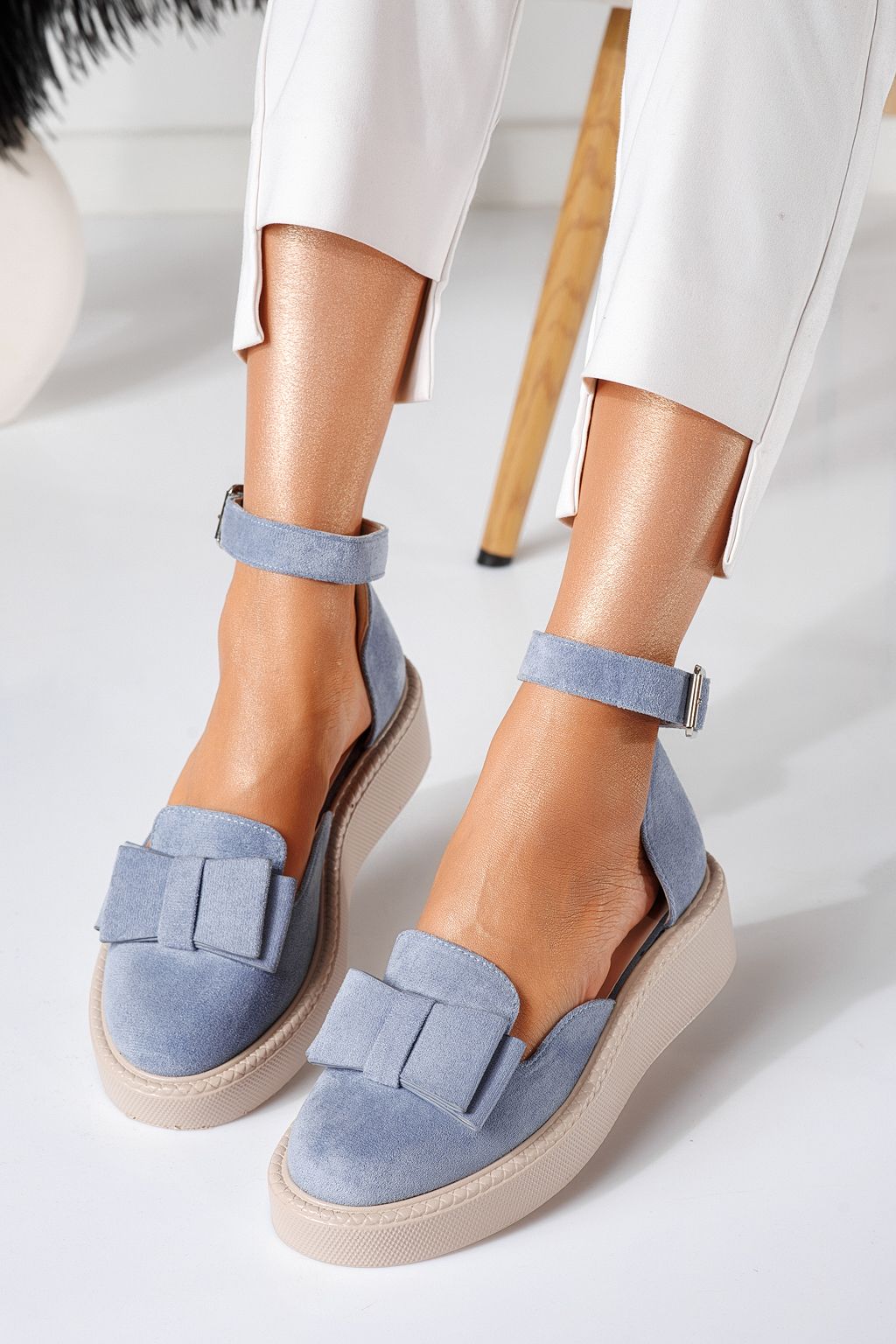 Pantofi casual dama albastri din piele ecologica intoarsa Willy #24224