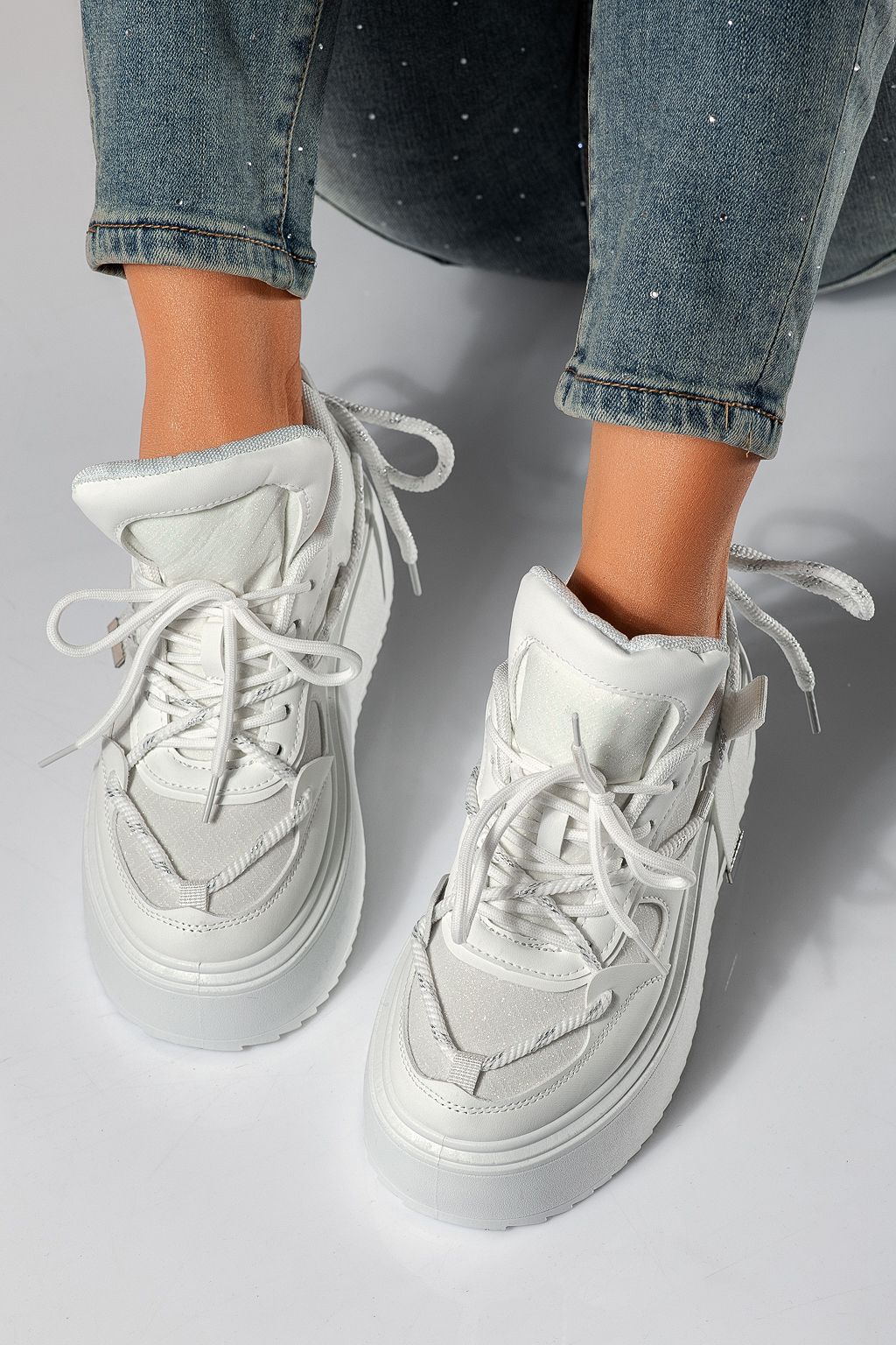 Adidasi dama albi din piele ecologica Elvira #24306