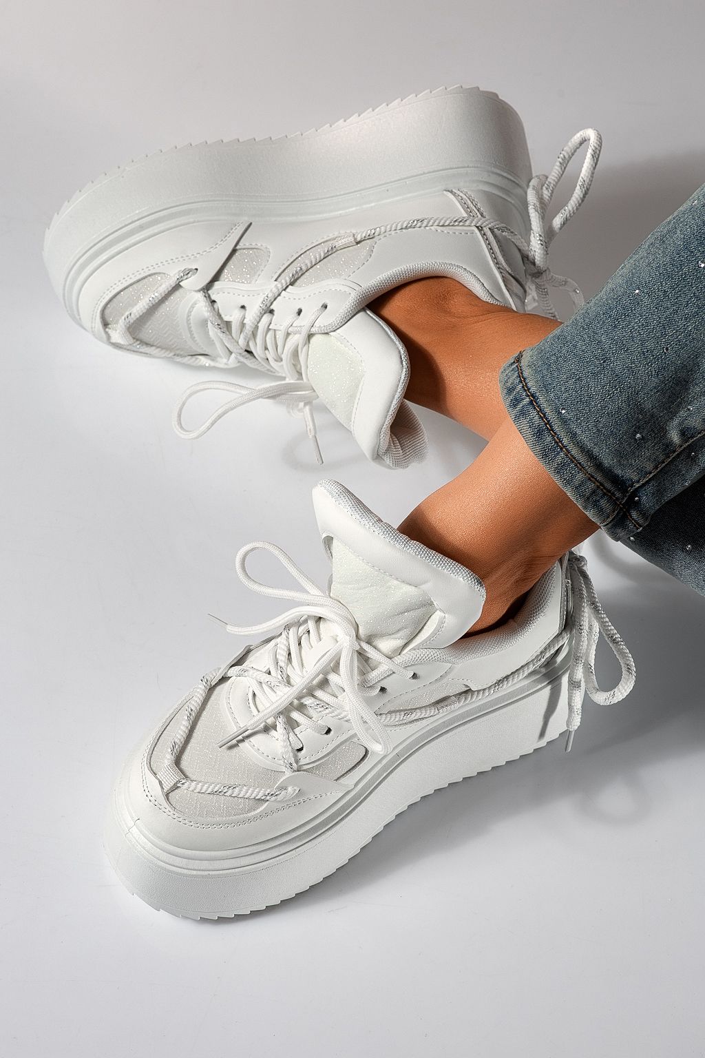 Adidasi dama albi din piele ecologica Elvira #24306