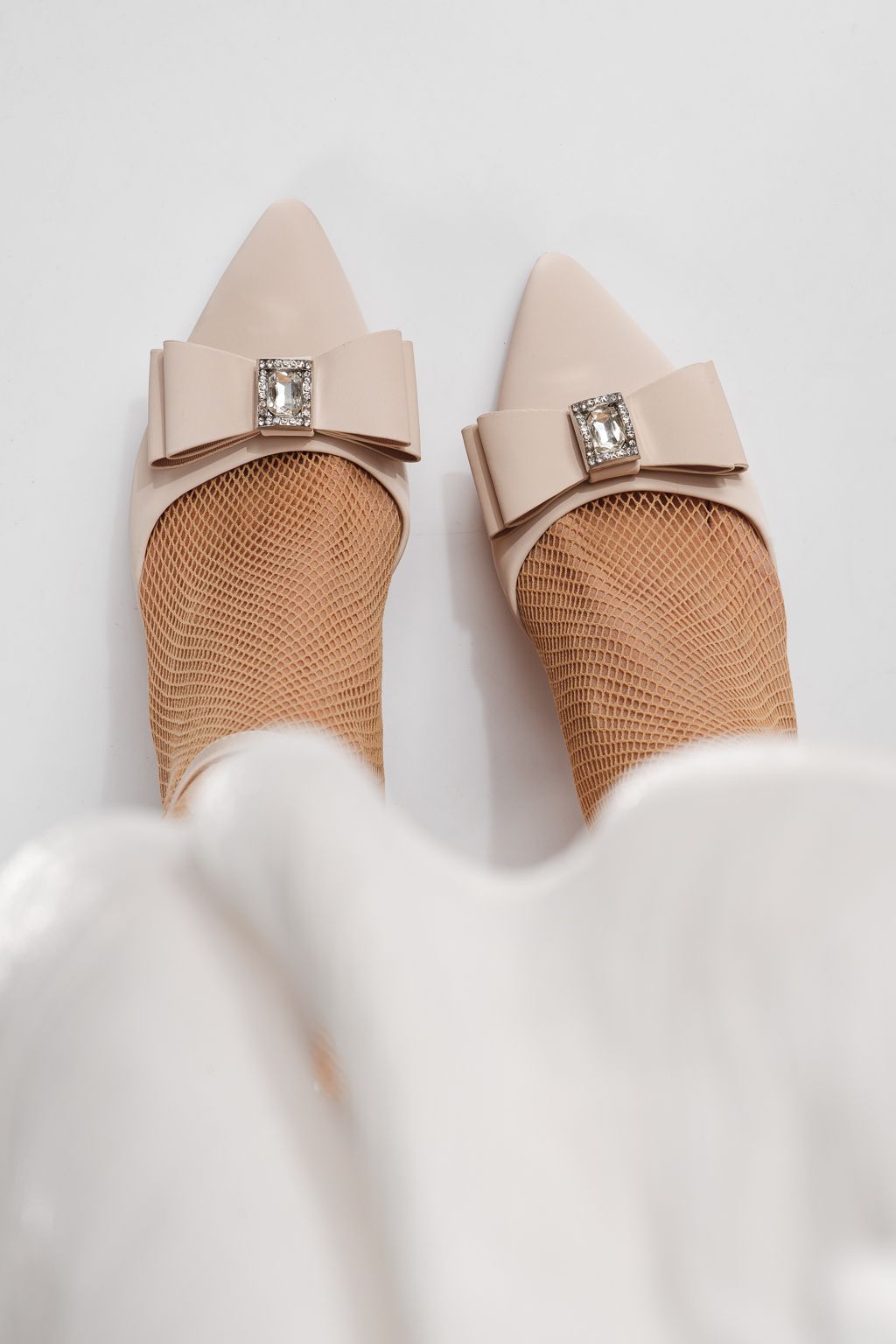 Pantofi cu toc dama bej din piele ecologica Ariel #24247