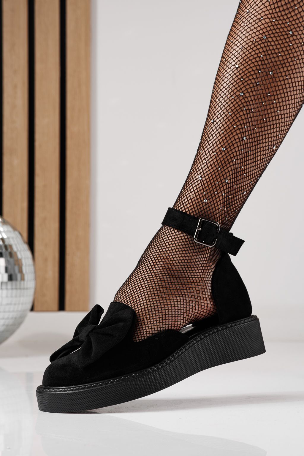 Pantofi casual dama negri din piele ecologica intoarsa Adina #24216