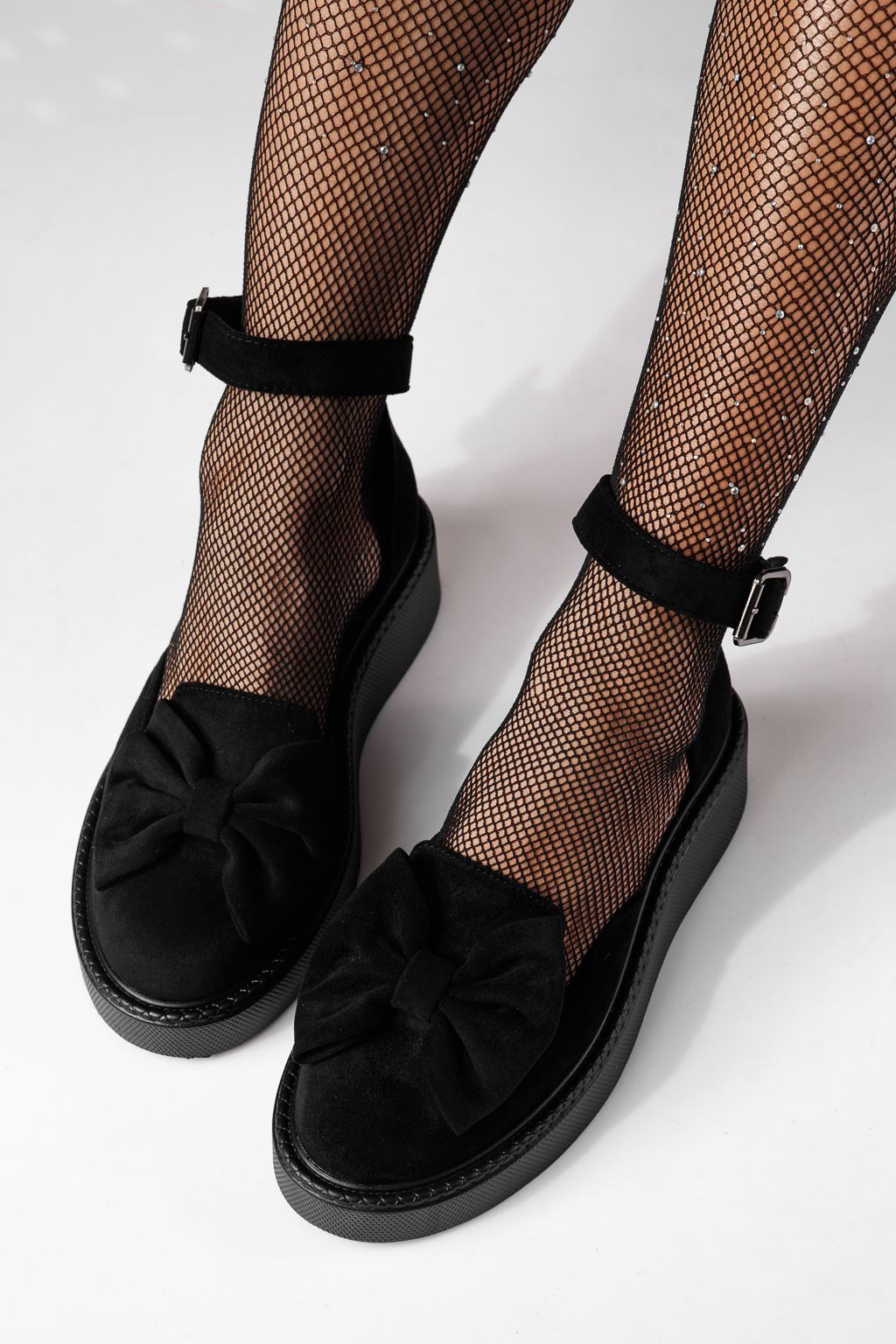 Pantofi casual dama negri din piele ecologica intoarsa Adina #24216