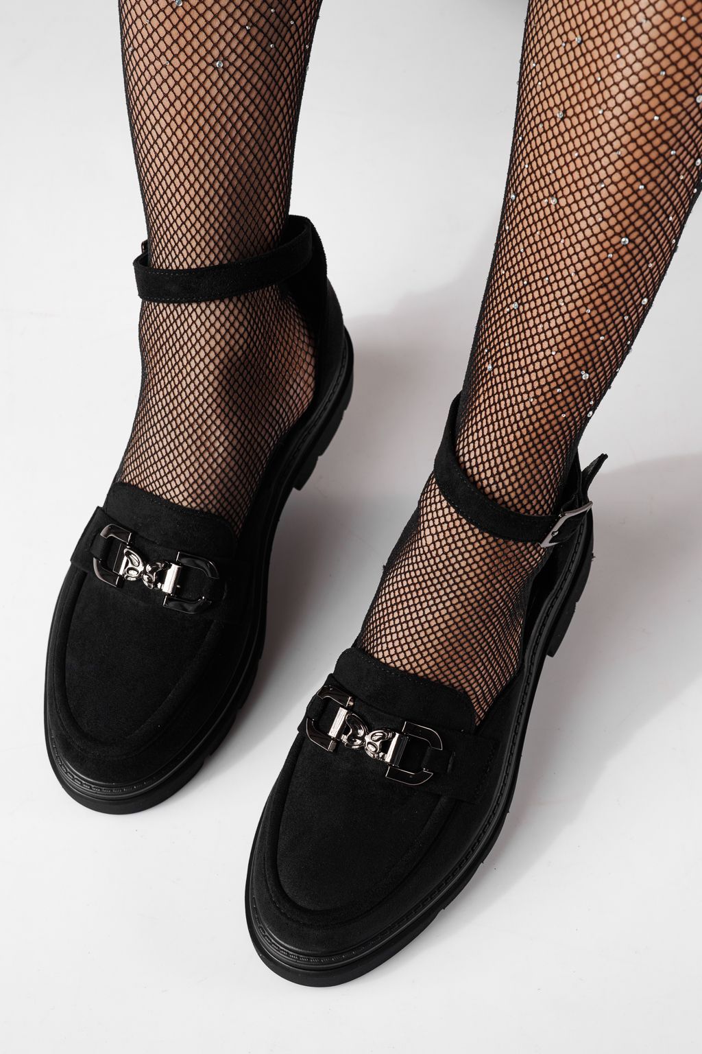 Pantofi casual dama negri din piele ecologica intoarsa Sasha #24276