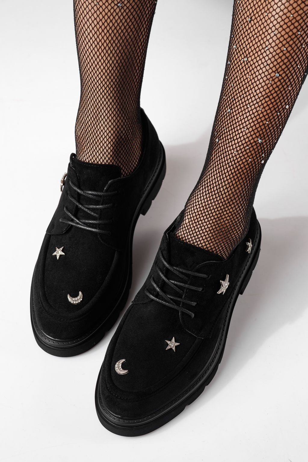 Pantofi casual dama negri din piele ecologica intoarsa Tamara #24278