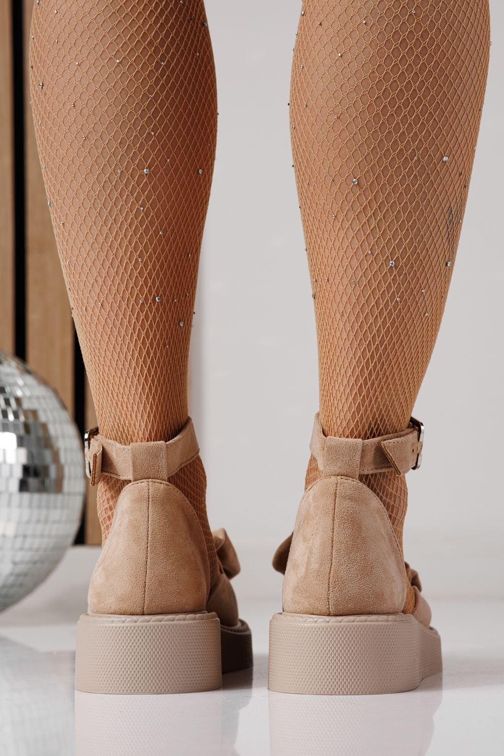 Pantofi casual dama bej din piele ecologica intoarsa Adina #24215