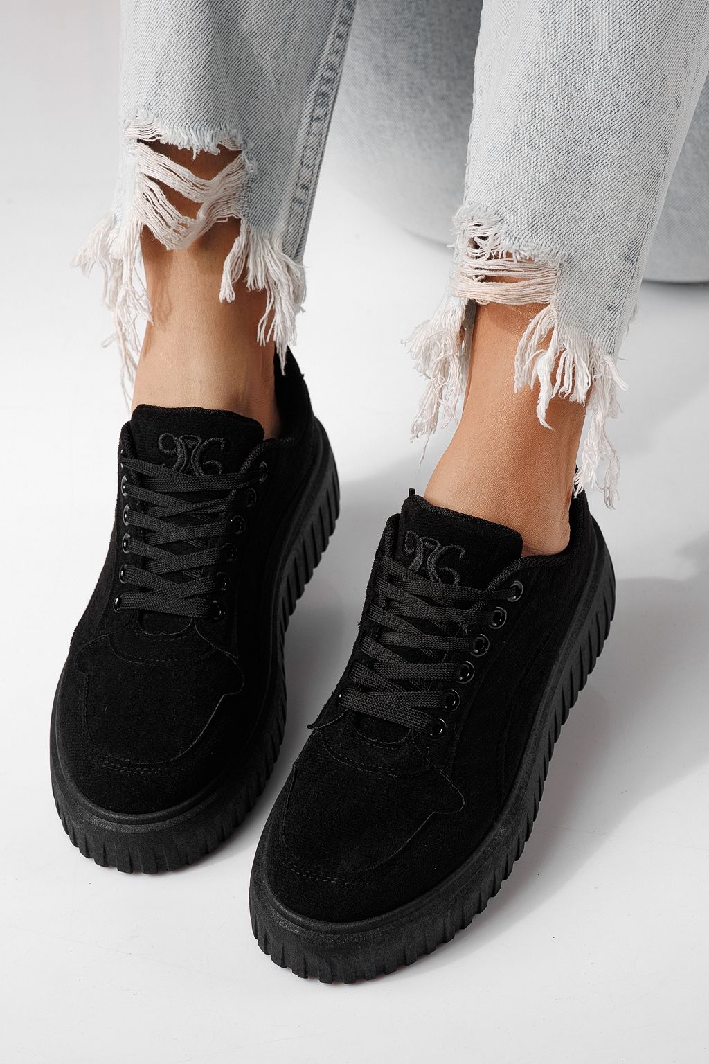 Adidasi dama negri din piele ecologica intoarsa Delia #24298