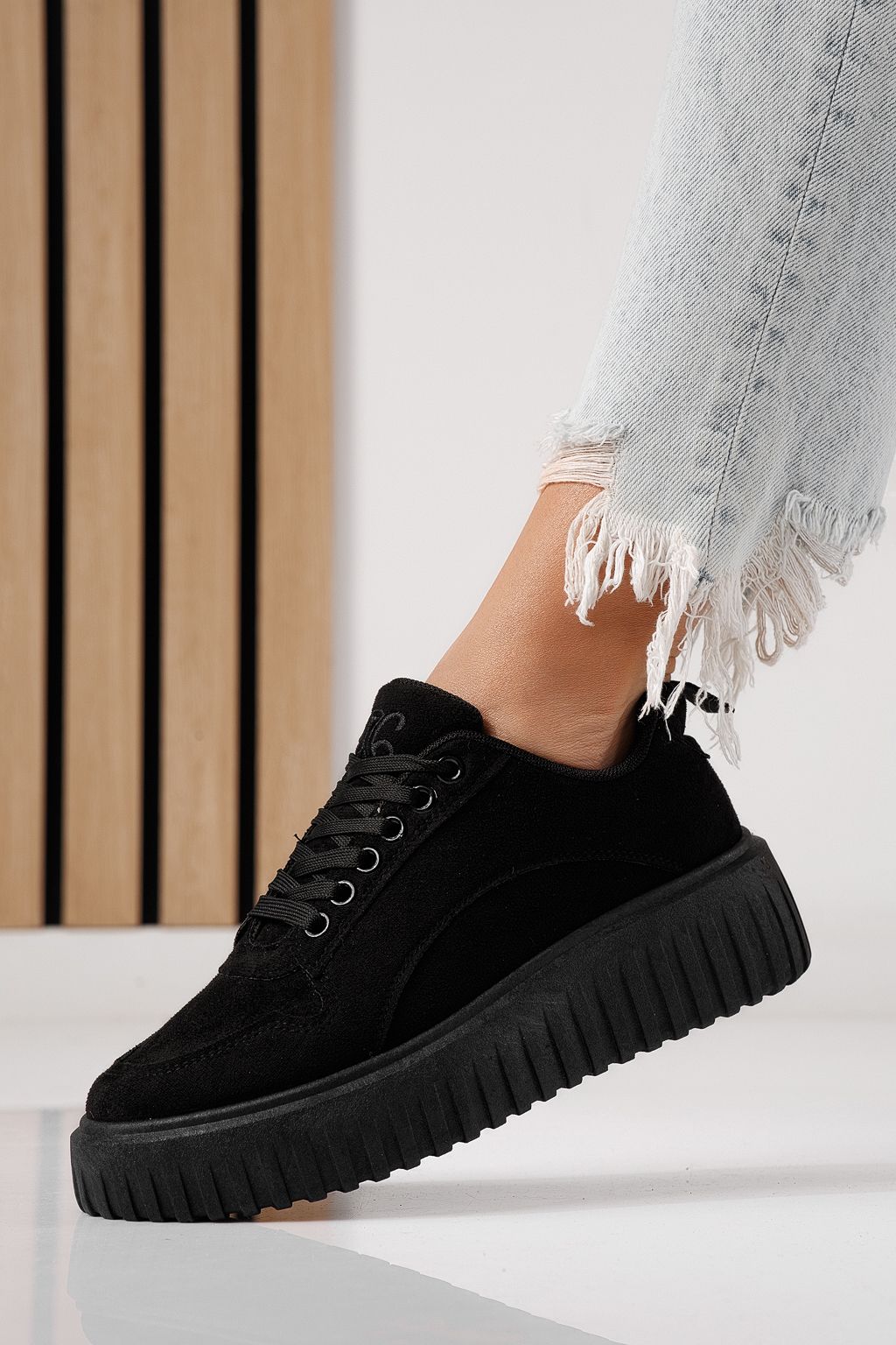 Adidasi dama negri din piele ecologica intoarsa Delia #24298