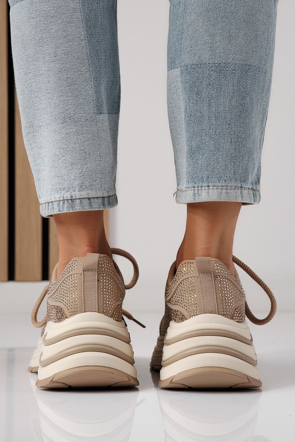 Adidasi dama khaki din material textil Eliza #24309