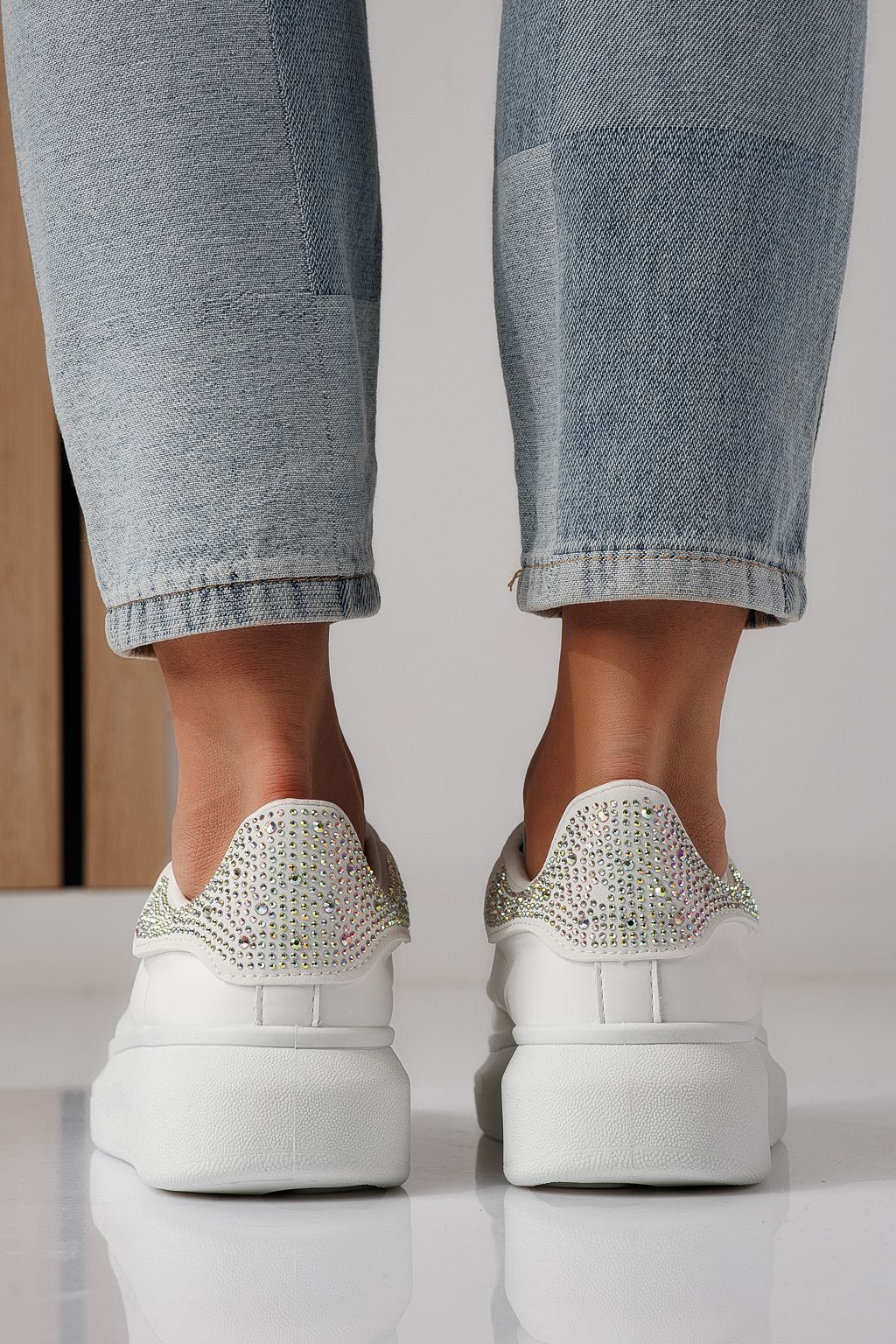 Adidasi dama albi din piele ecologica Raya #24234