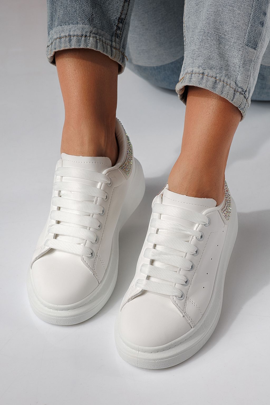 Adidasi dama albi din piele ecologica Raya #24234