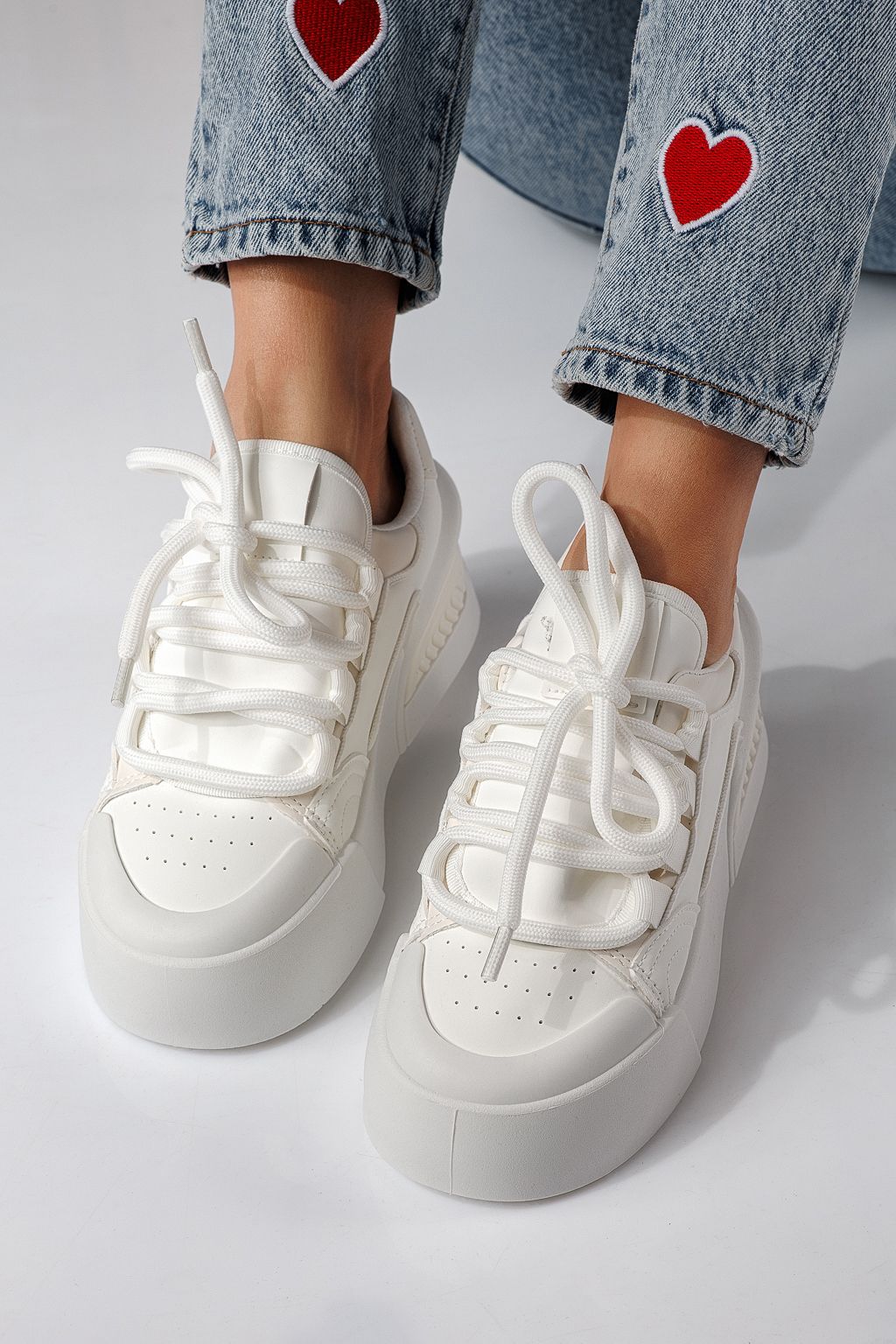 Adidasi dama albi din piele ecologica Corina #24292