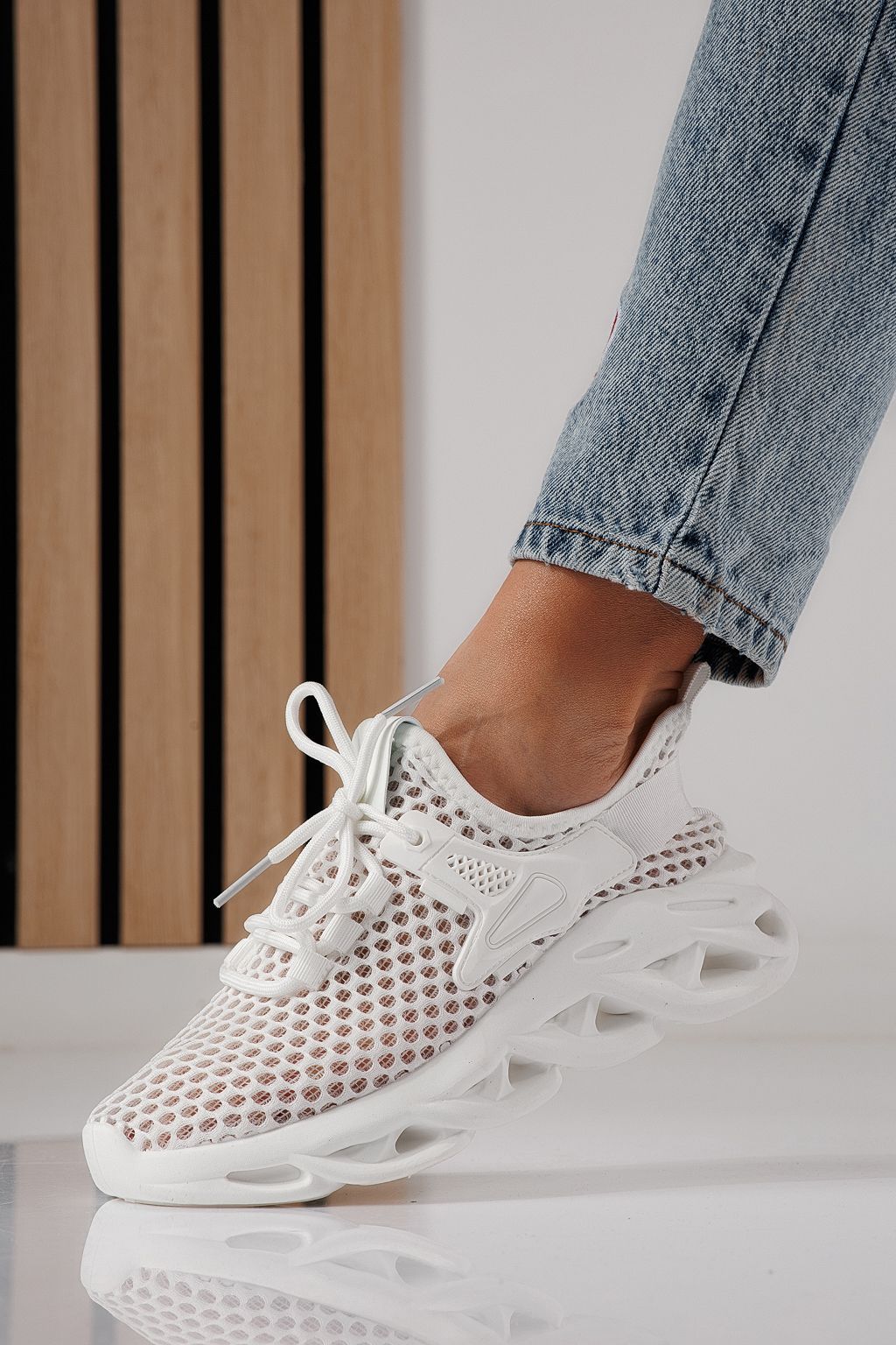 Adidasi dama albi din material textil Florentina #24313