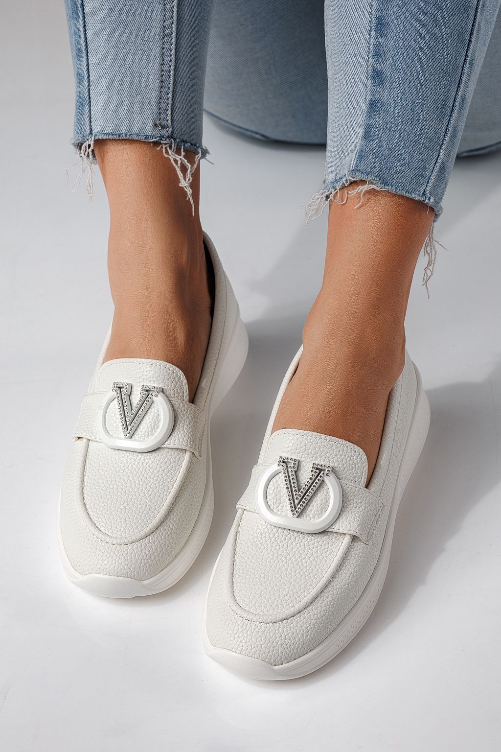 Pantofi casual dama albi din piele ecologica Nancy #24269