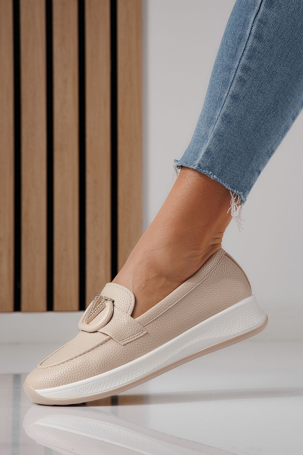 Pantofi casual dama bej din piele ecologica Nancy #24270