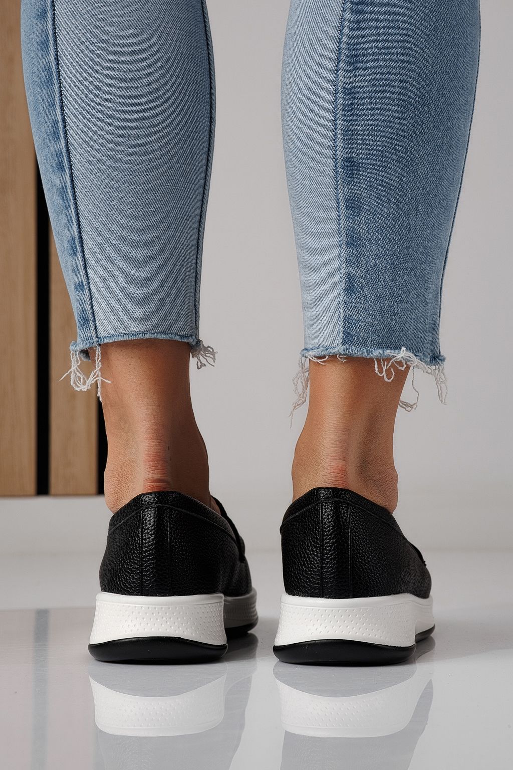 Pantofi casual dama negri din piele ecologica Rania #24273