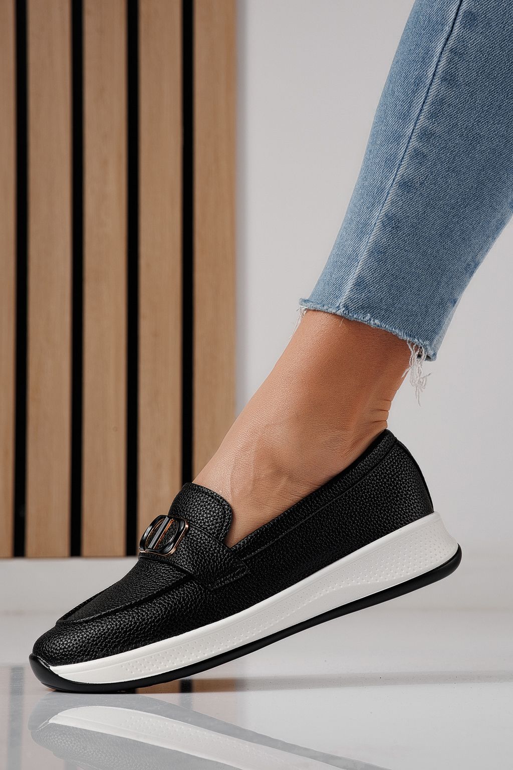 Pantofi casual dama negri din piele ecologica Rania #24273