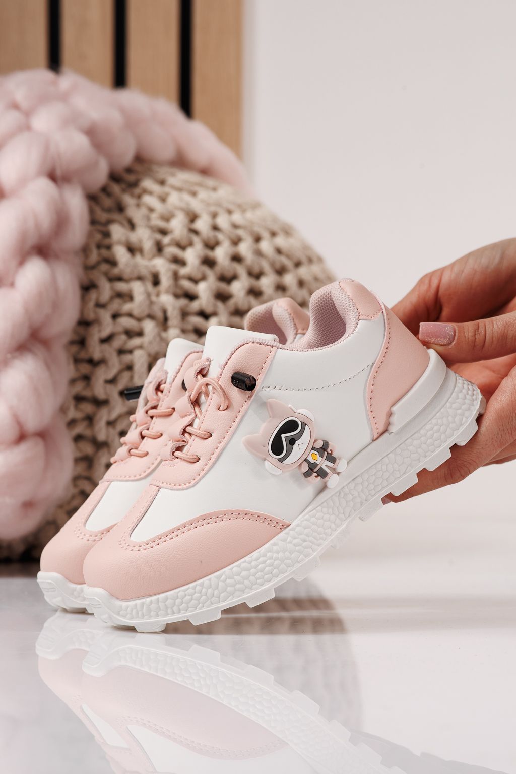 Adidasi copii roz din piele ecologica Ana #24386