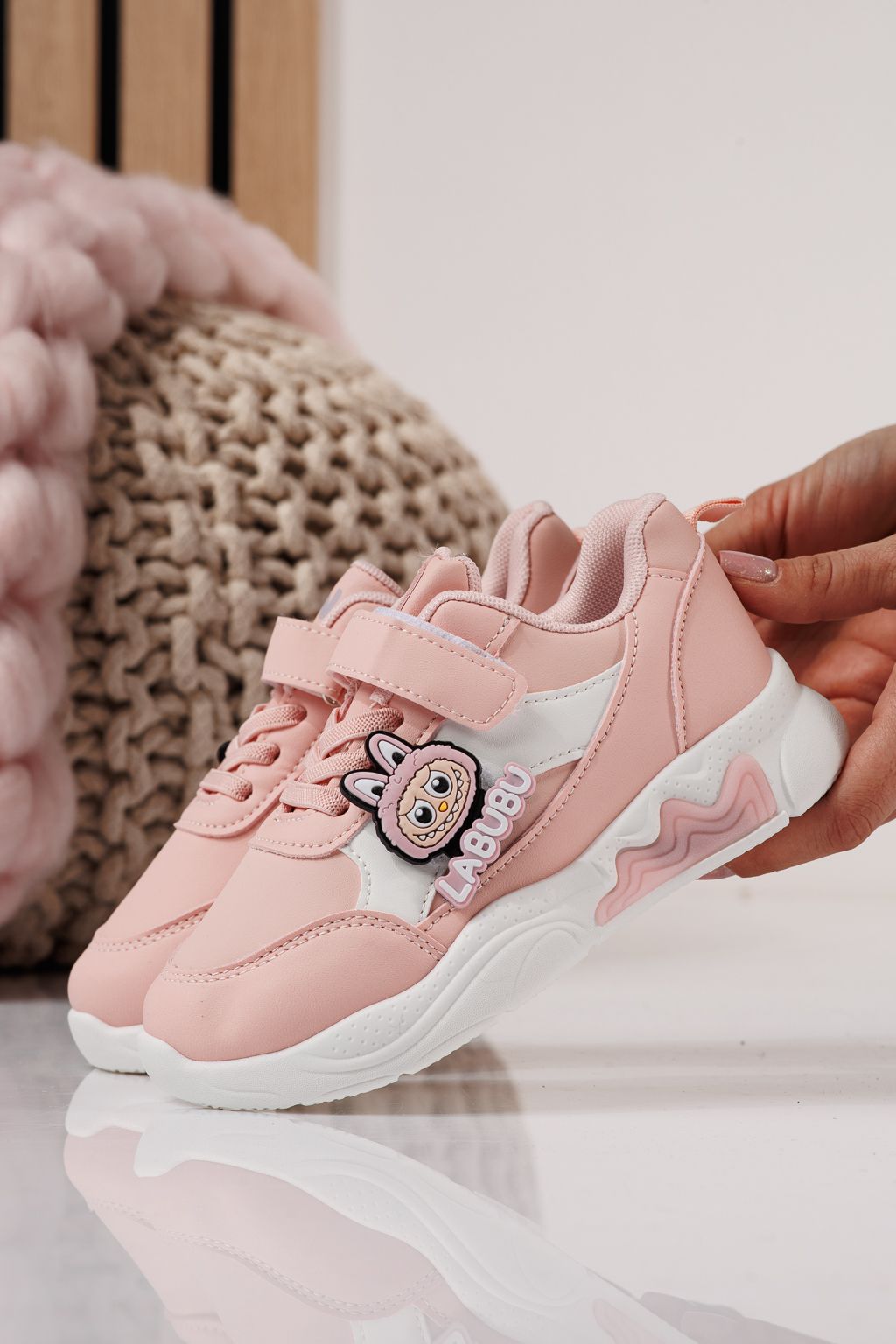 Adidasi copii roz din piele ecologica Bubu #24373