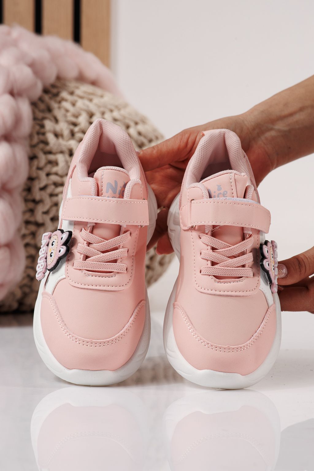 Adidasi copii roz din piele ecologica Bubu #24373