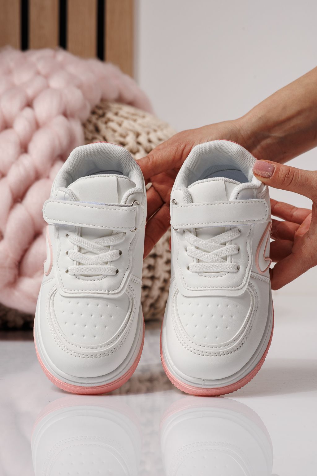 Adidasi copii albi din piele ecologica Ema  #24330