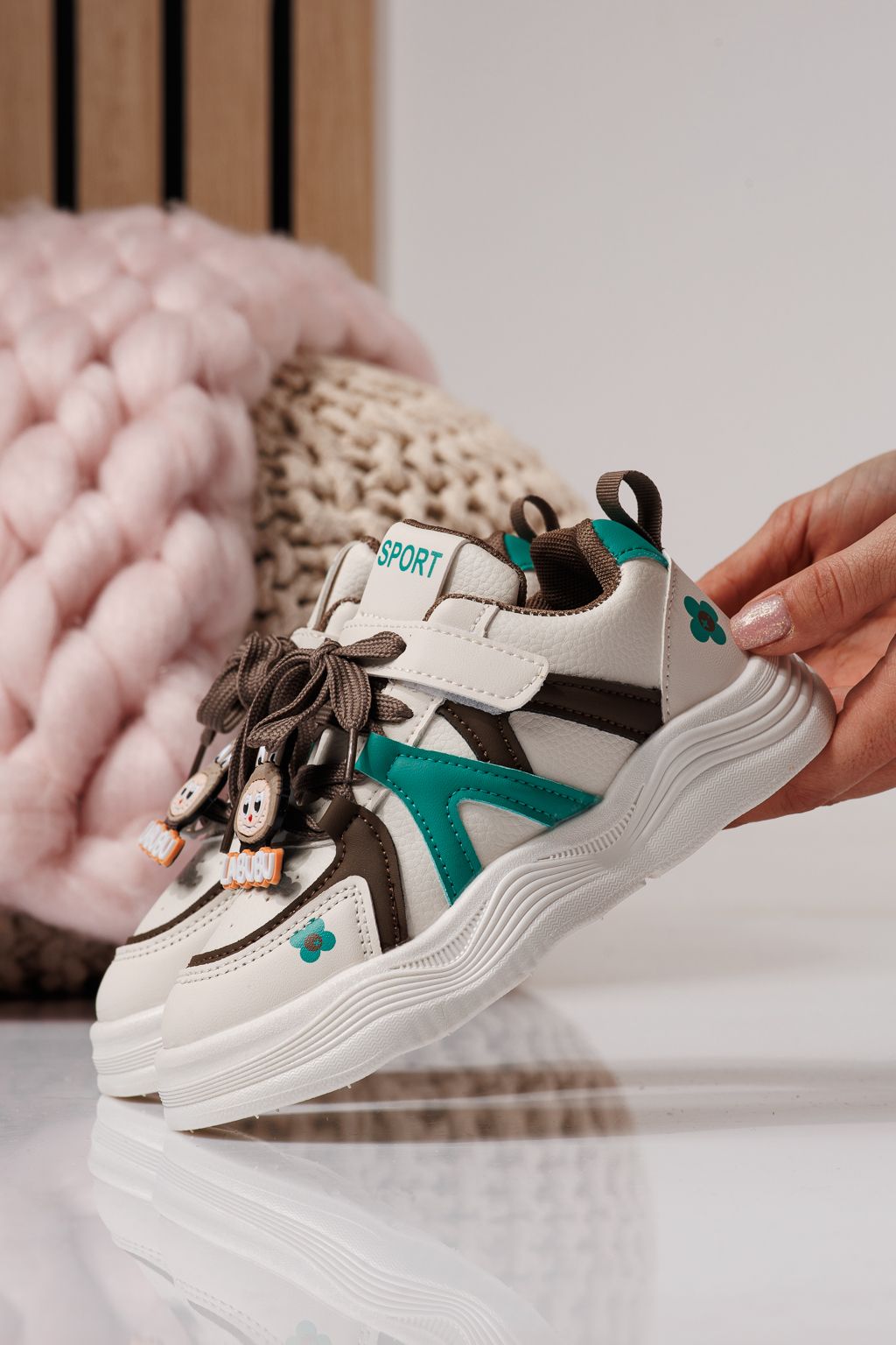 Adidasi copii verzi din piele ecologica Bubu #24338