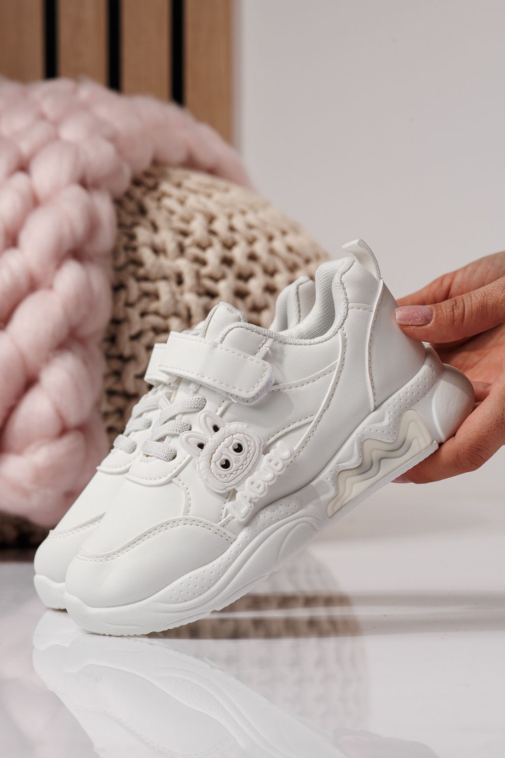 Adidasi copii albi din piele ecologica Bubu #24375