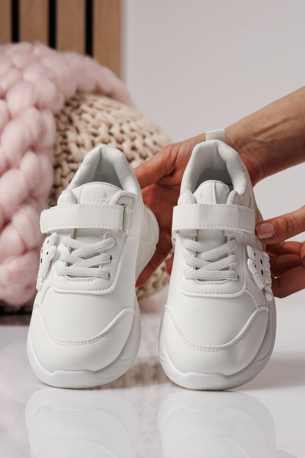 Adidasi copii albi din piele ecologica Bubu #24375