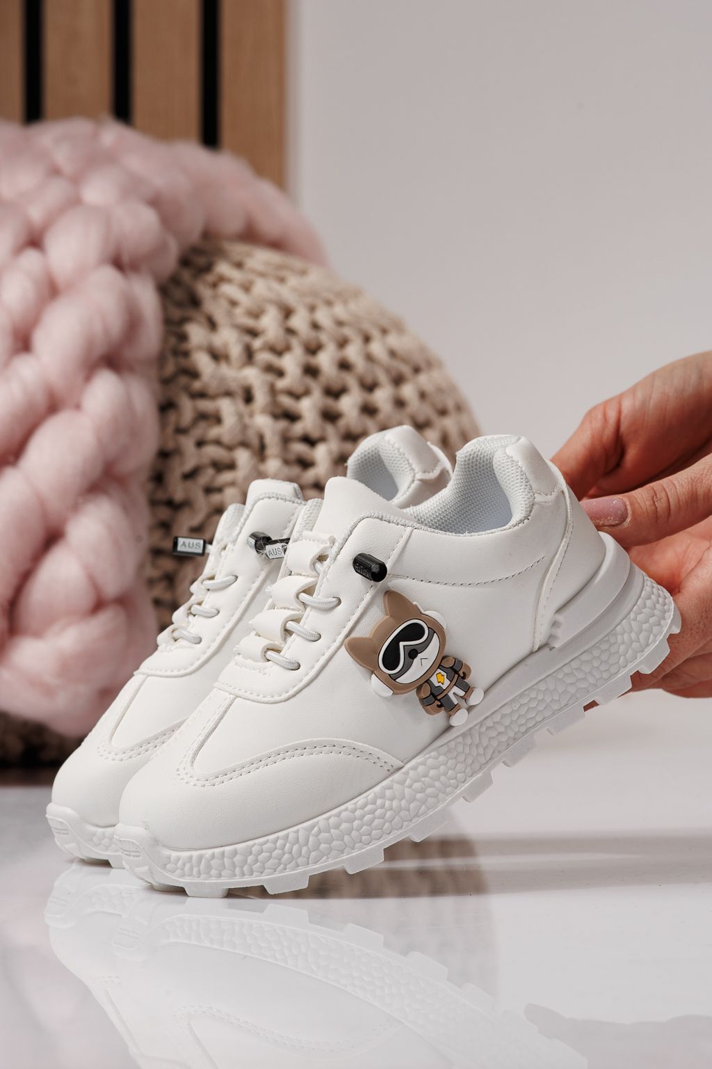 Adidasi copii albi din piele ecologica Ana #24381