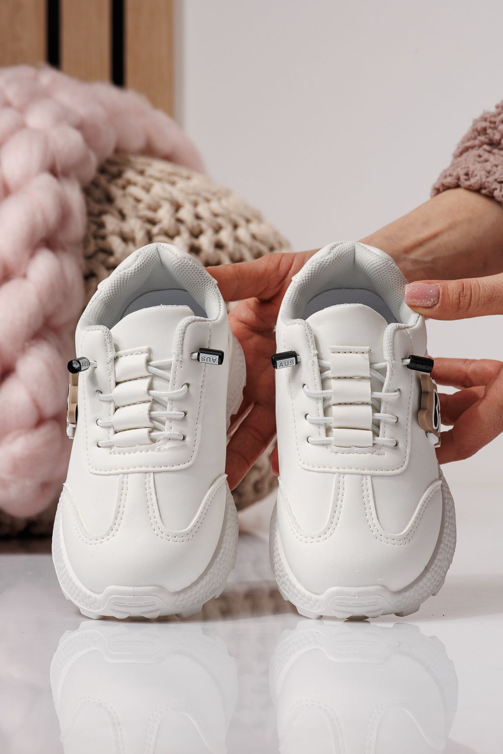 Adidasi copii albi din piele ecologica Ana #24381