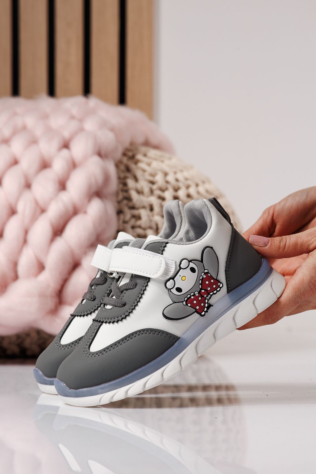 Adidasi copii gri din piele ecologica Luna #24334