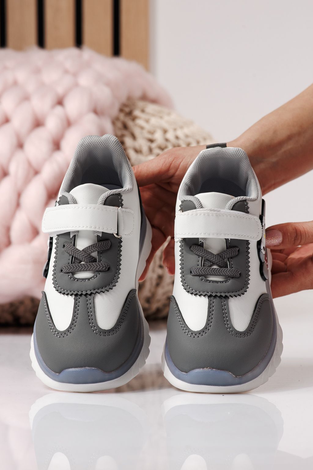 Adidasi copii gri din piele ecologica Luna #24334