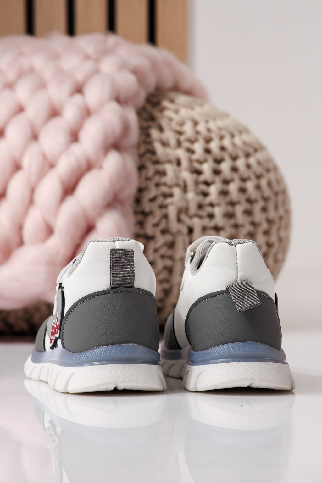 Adidasi copii gri din piele ecologica Luna #24331