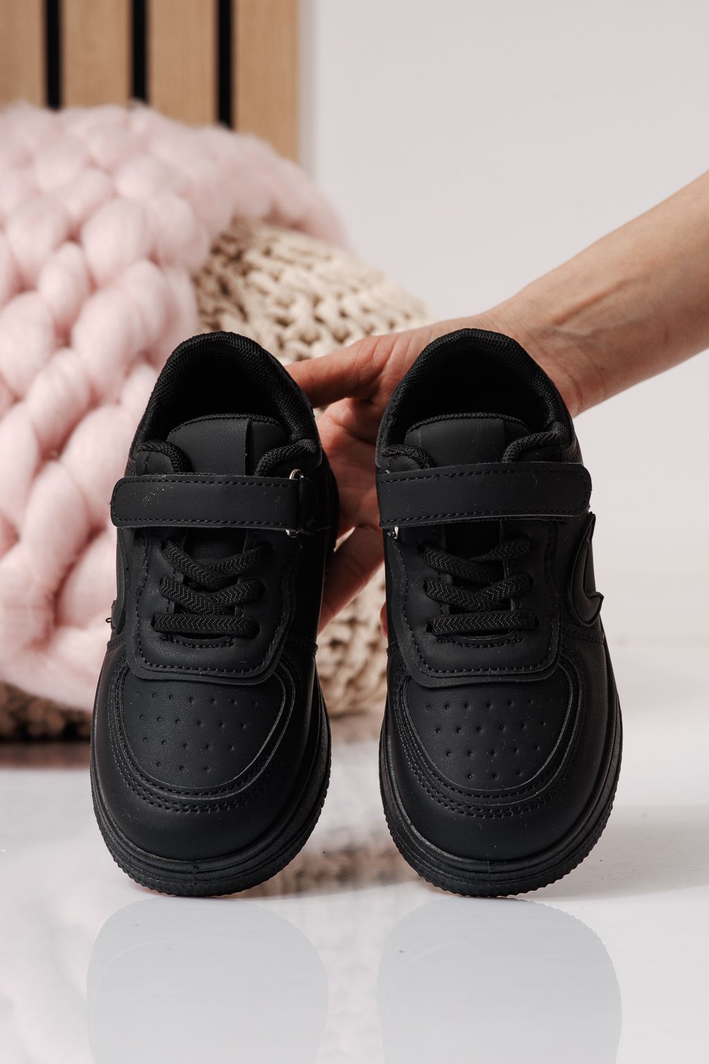 Adidasi copii negri din piele ecologica Ema  #24325