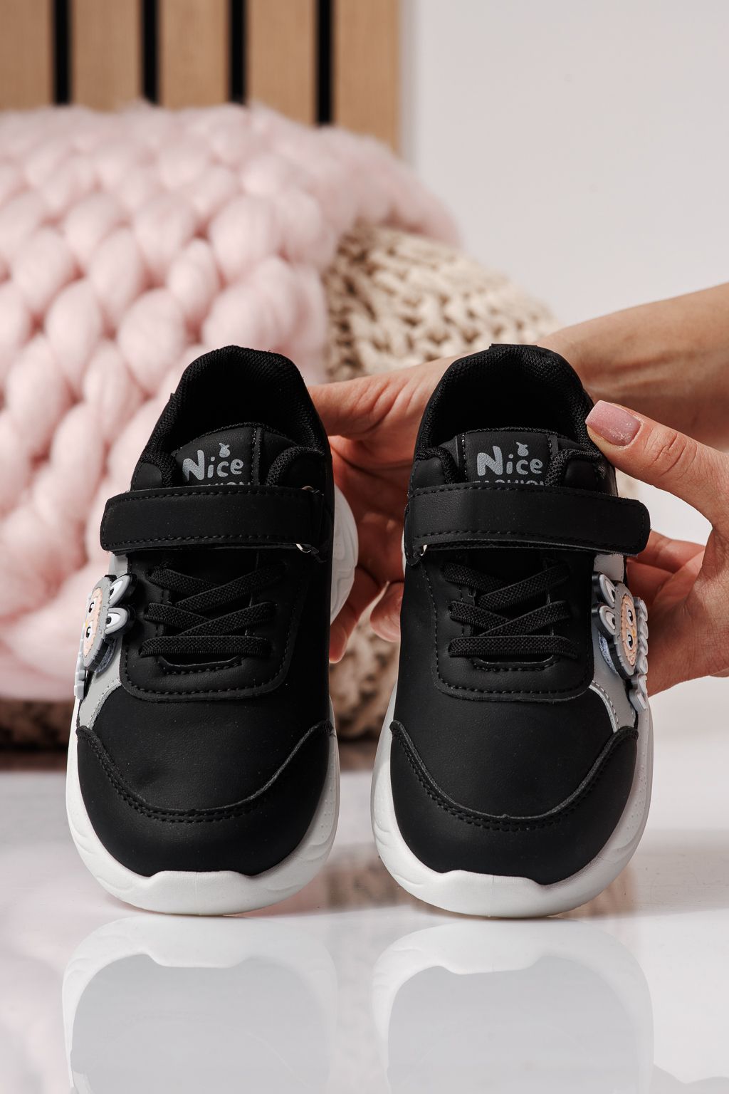 Adidasi copii negri din piele ecologica Bubu #24374