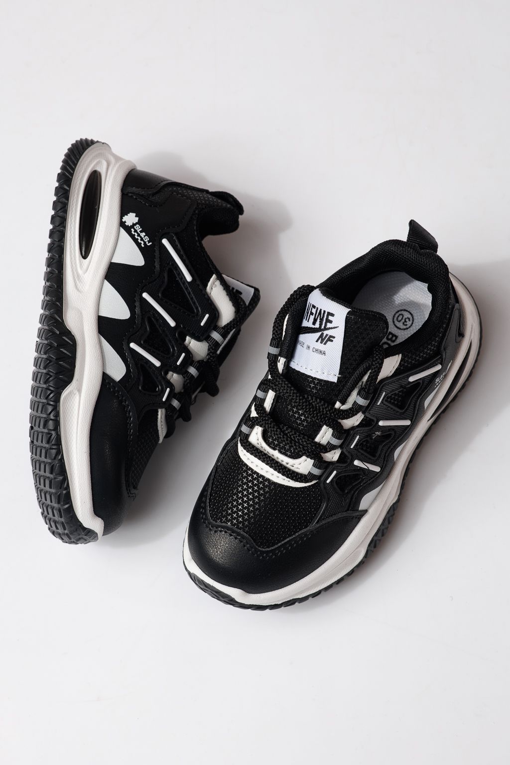 Adidasi copii negri din piele ecologica Calista #24367