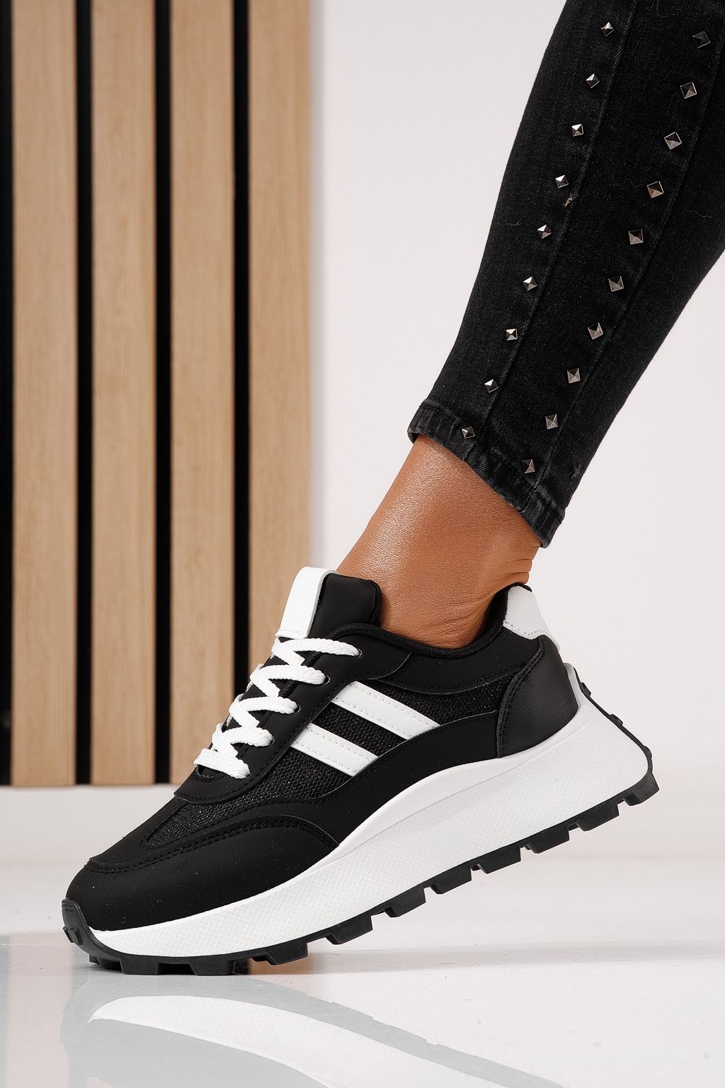 Adidasi dama negri din piele ecologica Mia #24319