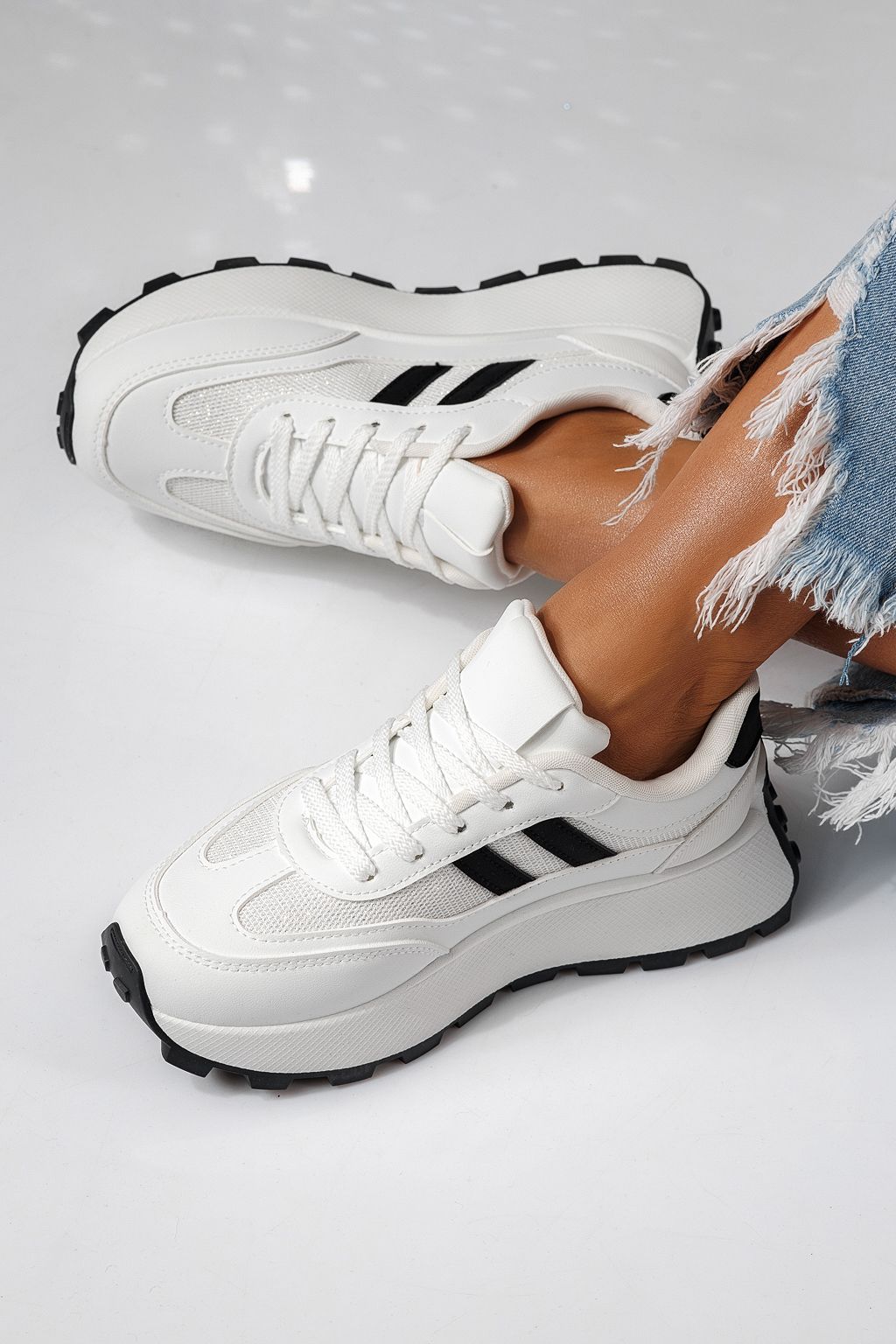 Adidasi dama albi din piele ecologica Mia #24317