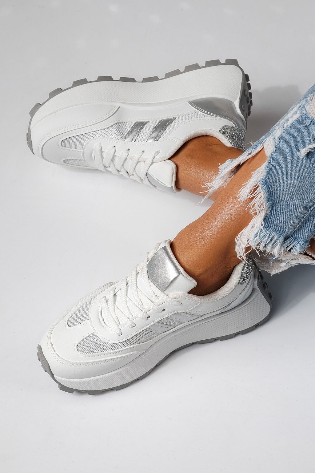 Adidasi dama argintii din piele ecologica Mia #24318