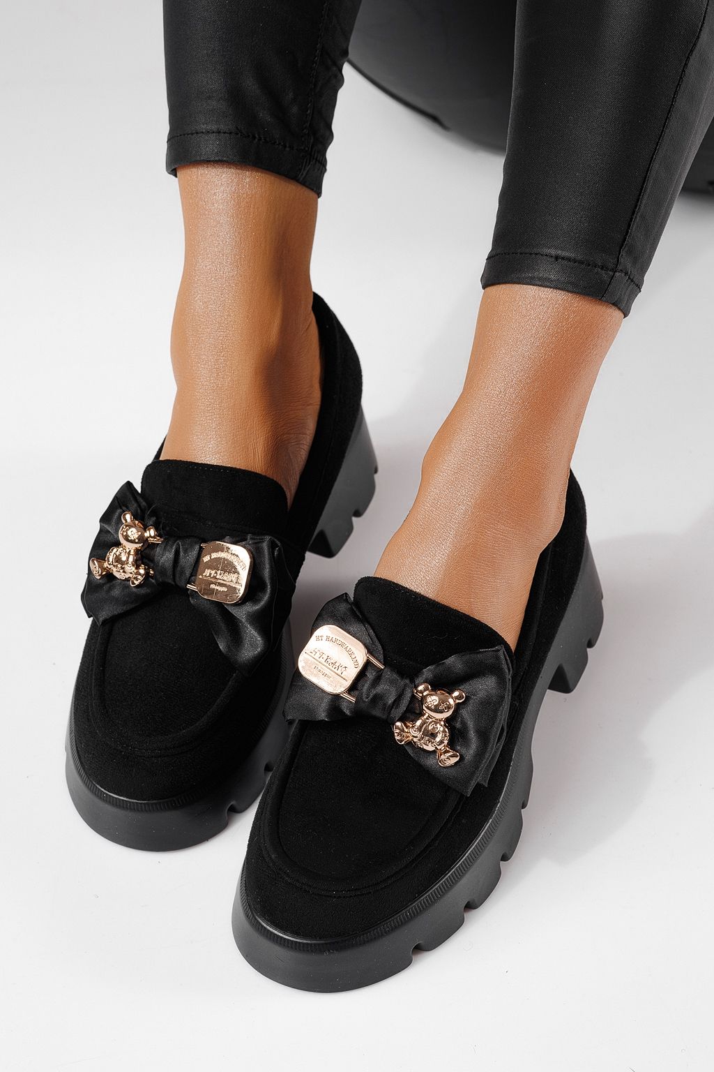 Pantofi casual dama negri din piele ecologica intoarsa Natalia #24407