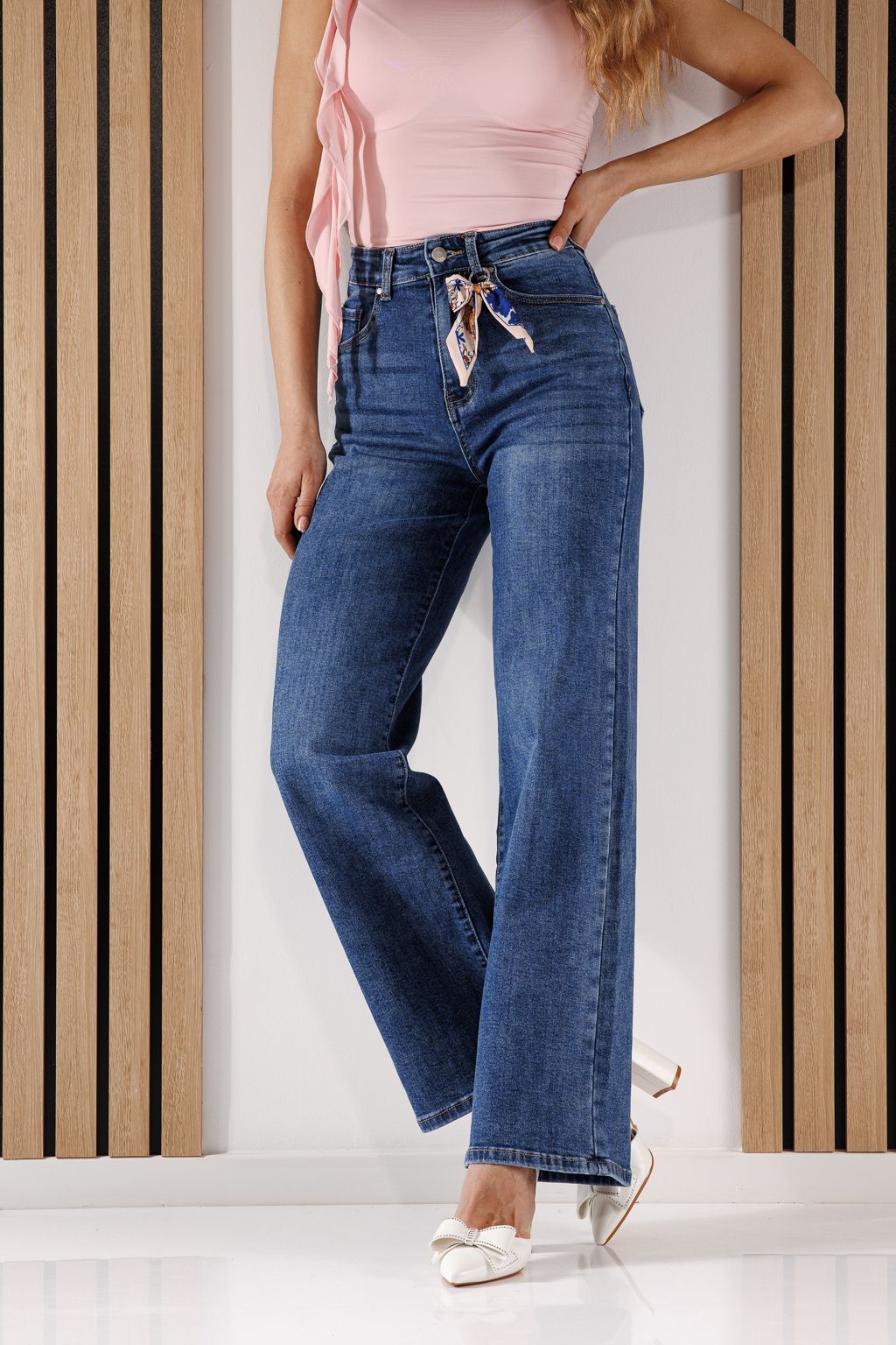 Blugi Wide Leg Dama Aldina Albastri #A1343