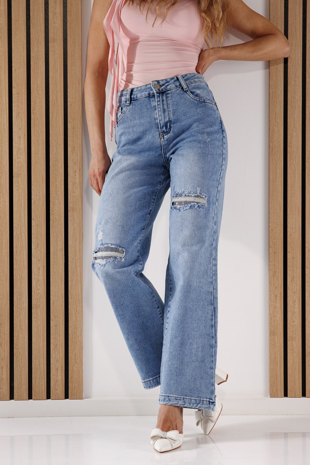 Blugi Wide Leg Dama Becca Albastri #A1370