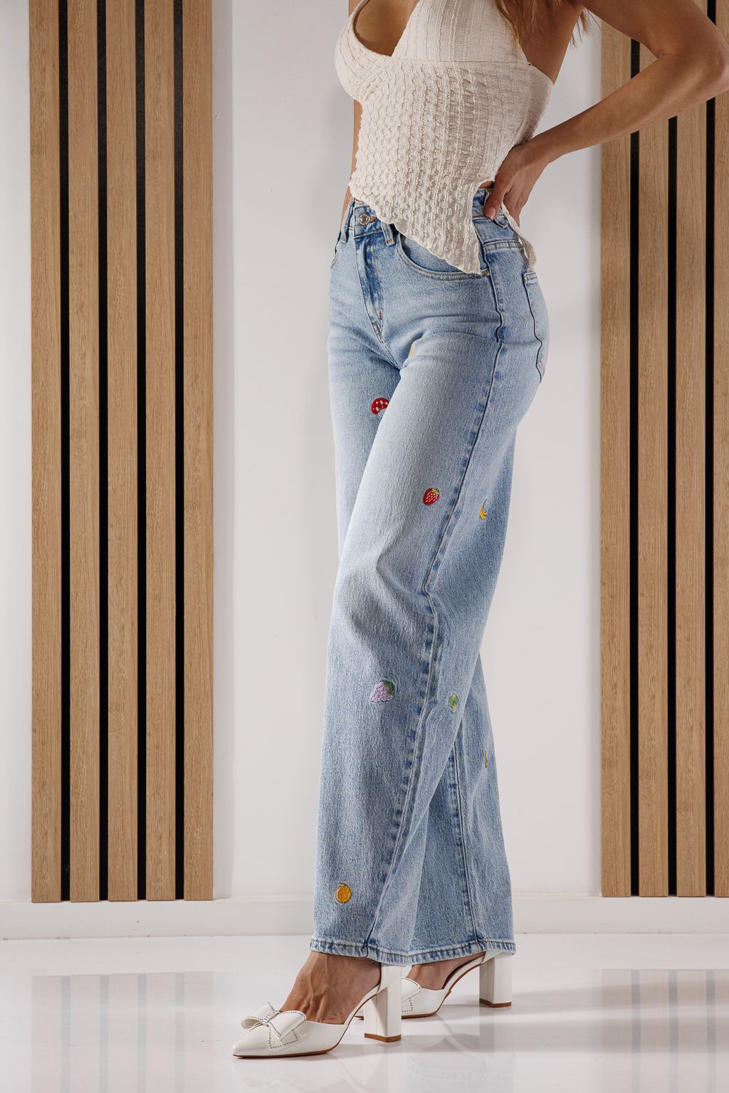 Blugi Wide Leg Dama Briana Albastri #A1369