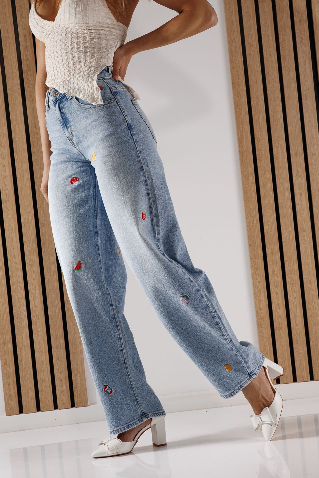 Blugi Wide Leg Dama Briana Albastri #A1369