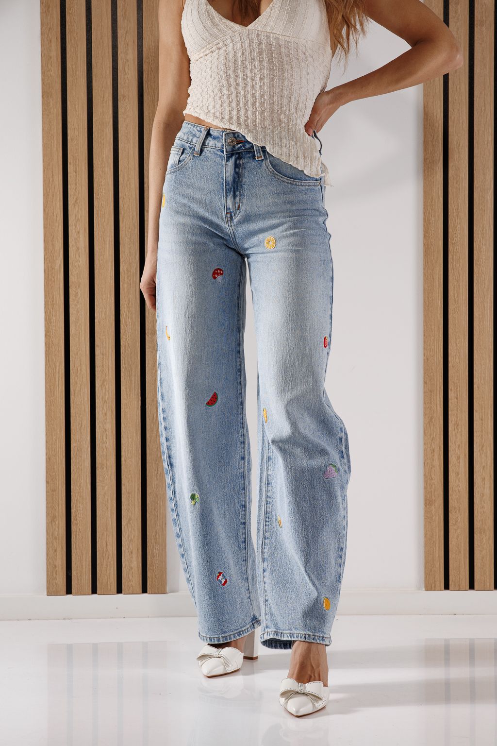 Blugi Wide Leg Dama Briana Albastri #A1369