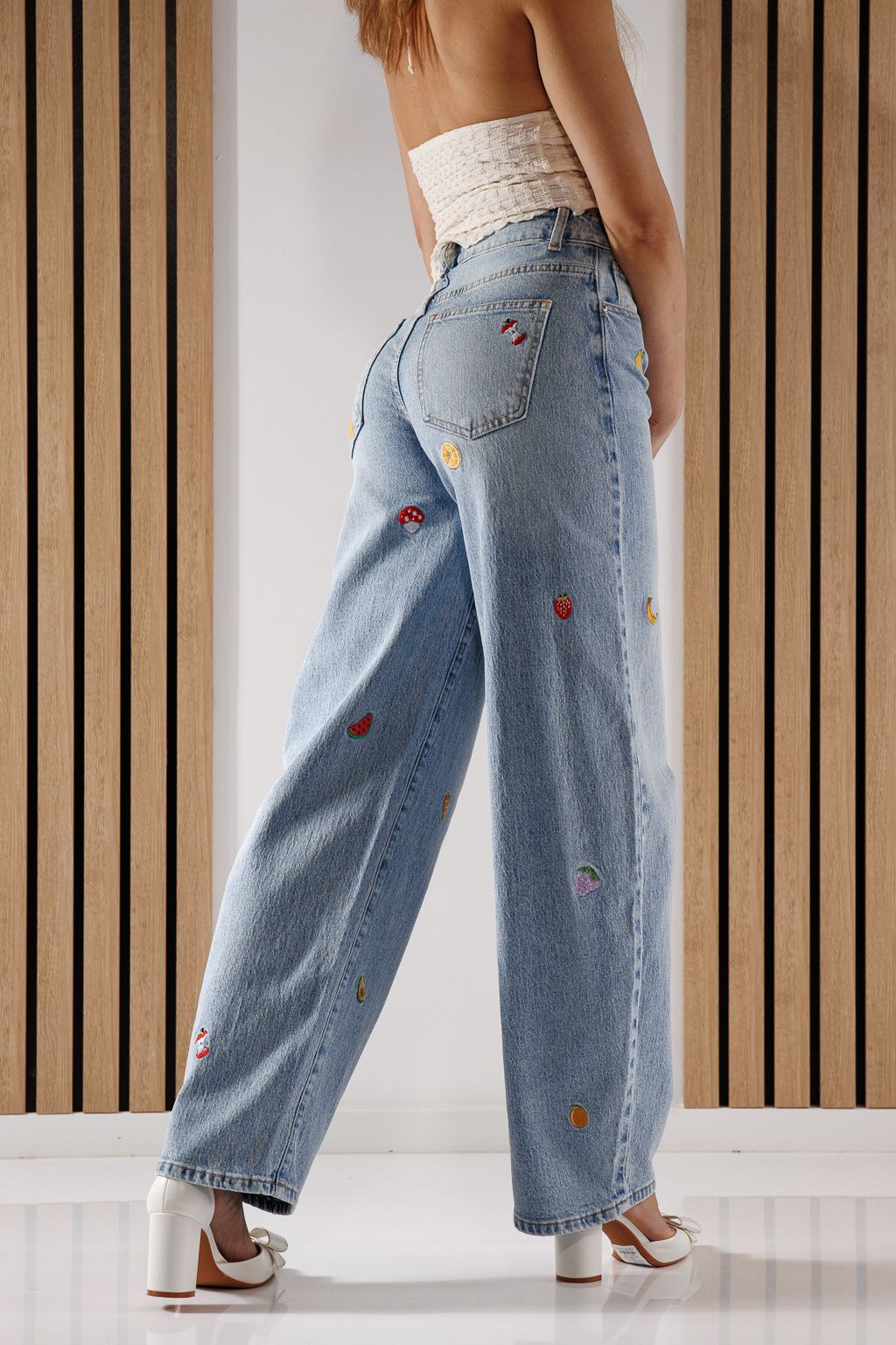 Blugi Wide Leg Dama Briana Albastri #A1369