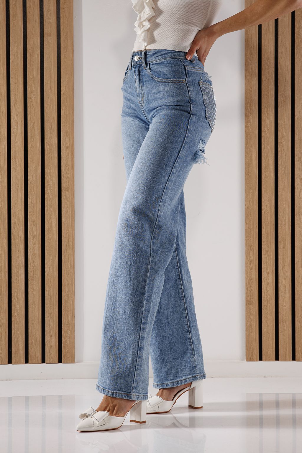 Blugi Wide Leg Dama Maria Albastri #A1350