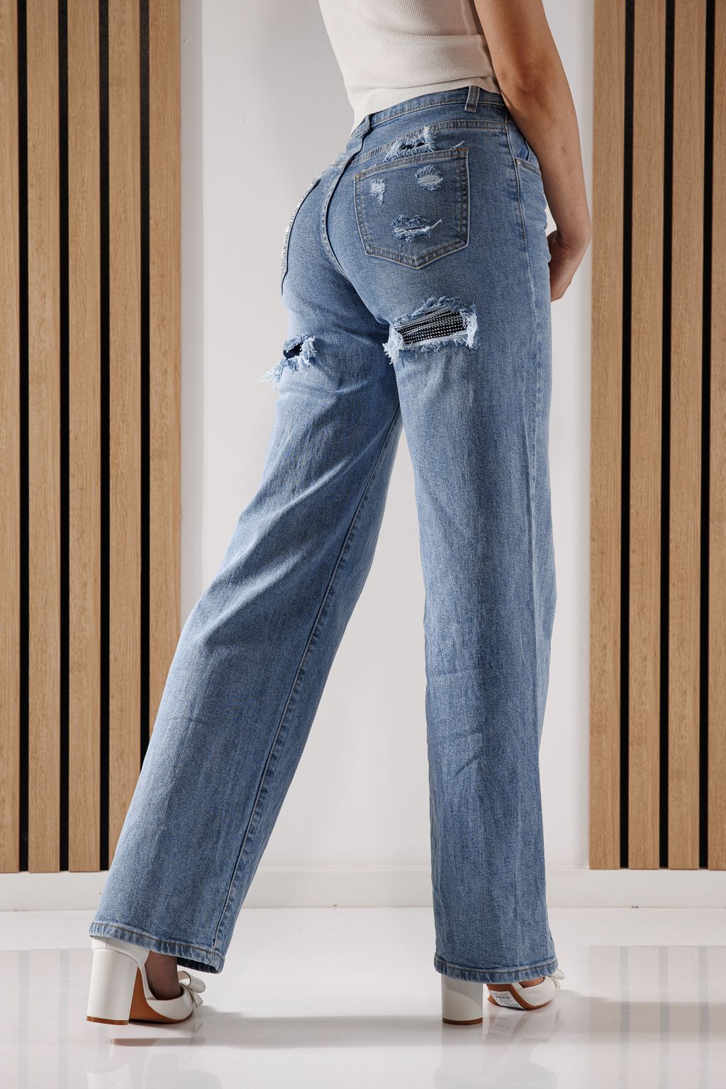 Blugi Wide Leg Dama Maria Albastri #A1350