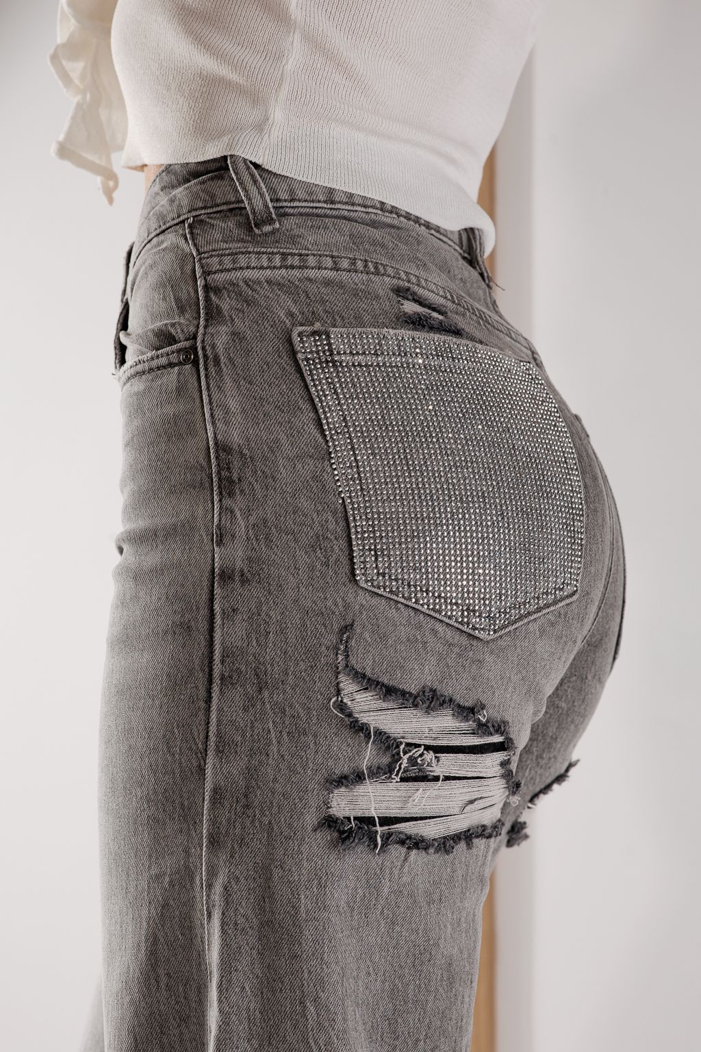 Blugi Wide Leg Dama Maria Gri #A1348