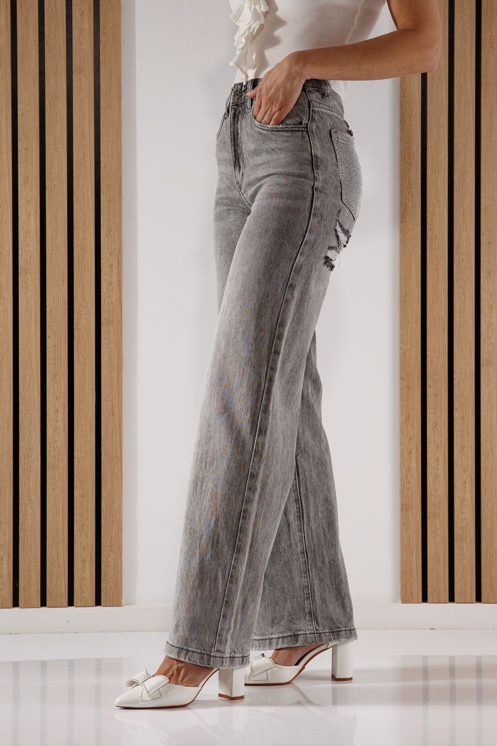 Blugi Wide Leg Dama Maria Gri #A1348