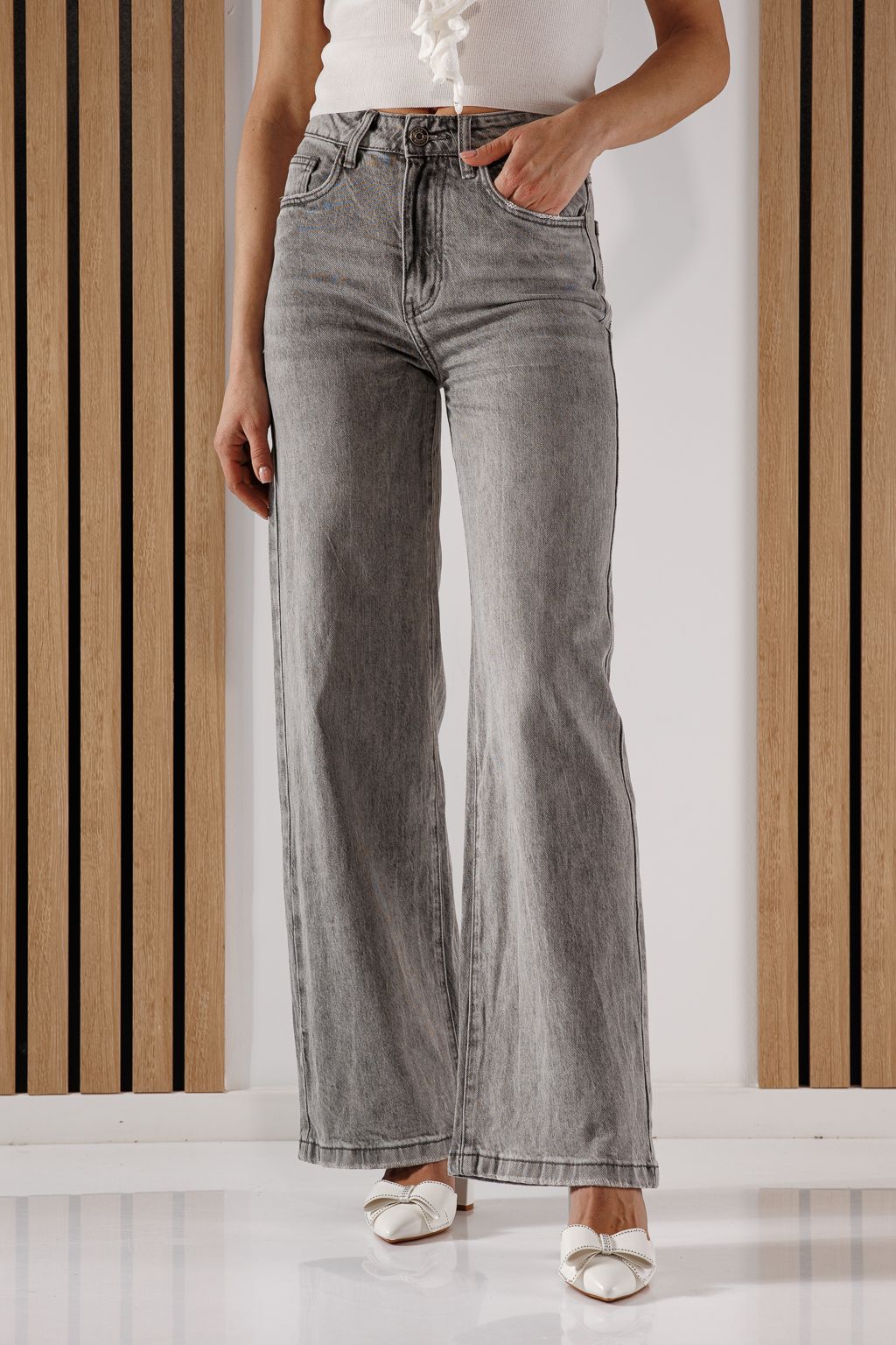 Blugi Wide Leg Dama Maria Gri #A1348